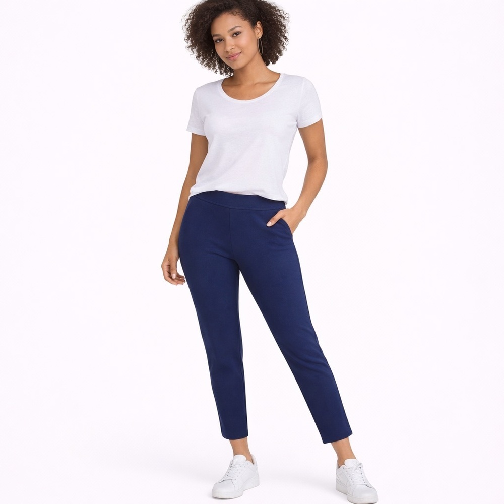 Women's LOFT Pull-on Knit Ankle Pants Size M Navy Blue